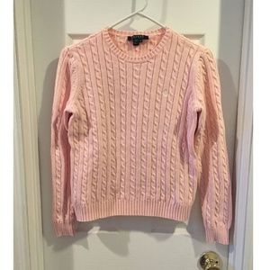 Light Pink Cable Knit Cotton Crew Neck Sweater S
